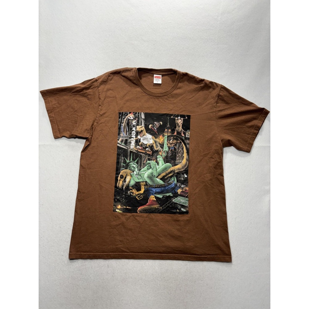 Supreme Shirt Mens XL Brown Dinosaur Statue Of Liberty Graphic Tee City